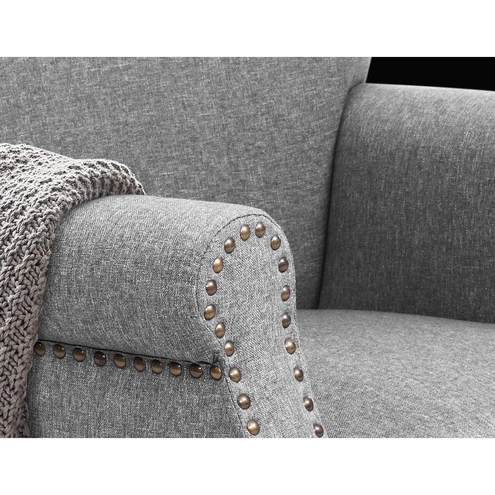 Artiss Armchair Accent Chair in grey linen fabric with button studs, showcasing its retro design and sturdy rubber wood legs.