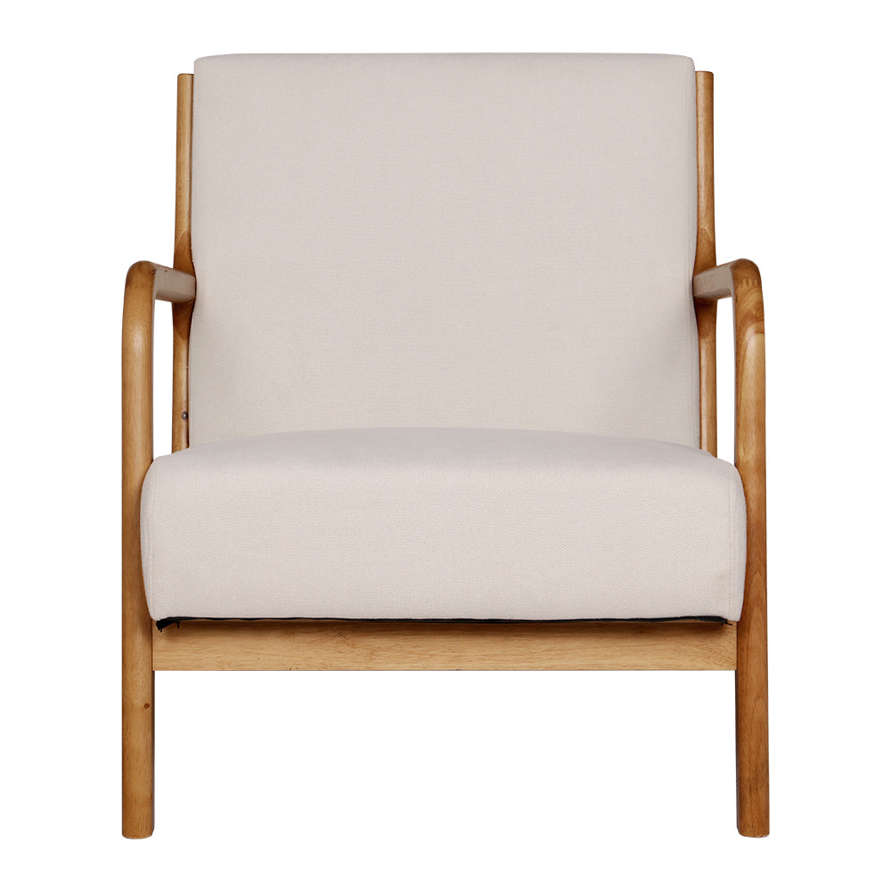 Artiss Armchair Lounge Chair in beige faux fabric with rubber wood legs, showcasing its elegant design and plush seating.