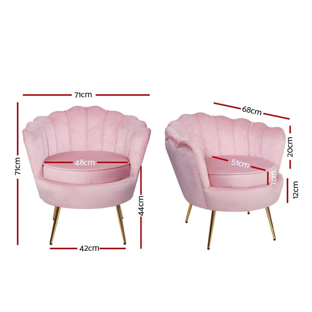 Artiss Armchair Lounge Chair in pink velvet with scallop shell back and gold metal legs, showcasing its retro design and luxurious comfort.