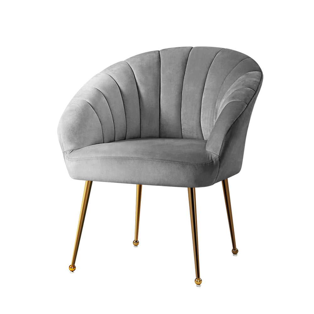 Artiss Eloise Armchair in grey velvet with golden legs, showcasing a modern and elegant design perfect for any living space.