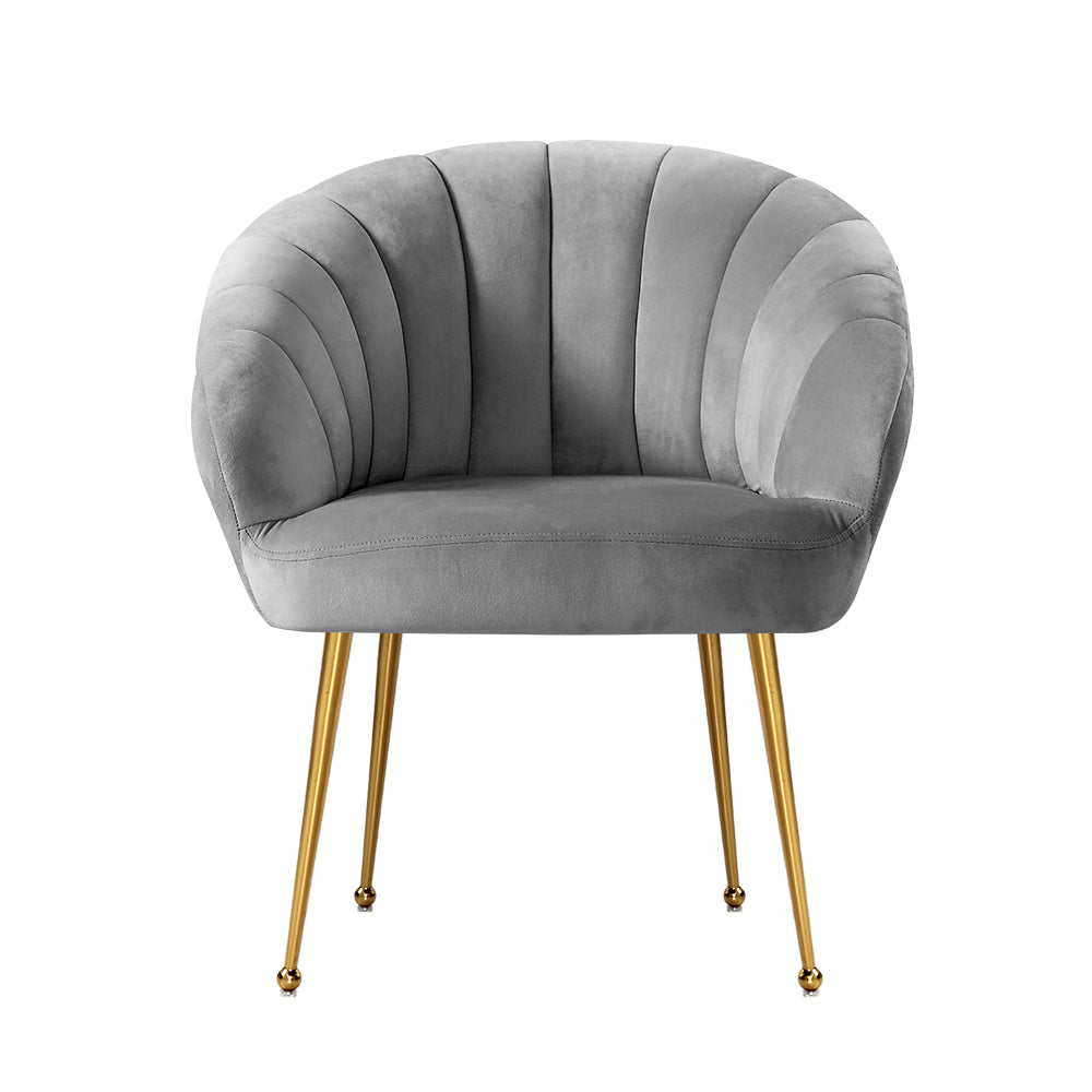 Artiss Eloise Armchair in grey velvet with golden legs, showcasing a modern and elegant design perfect for any living space.