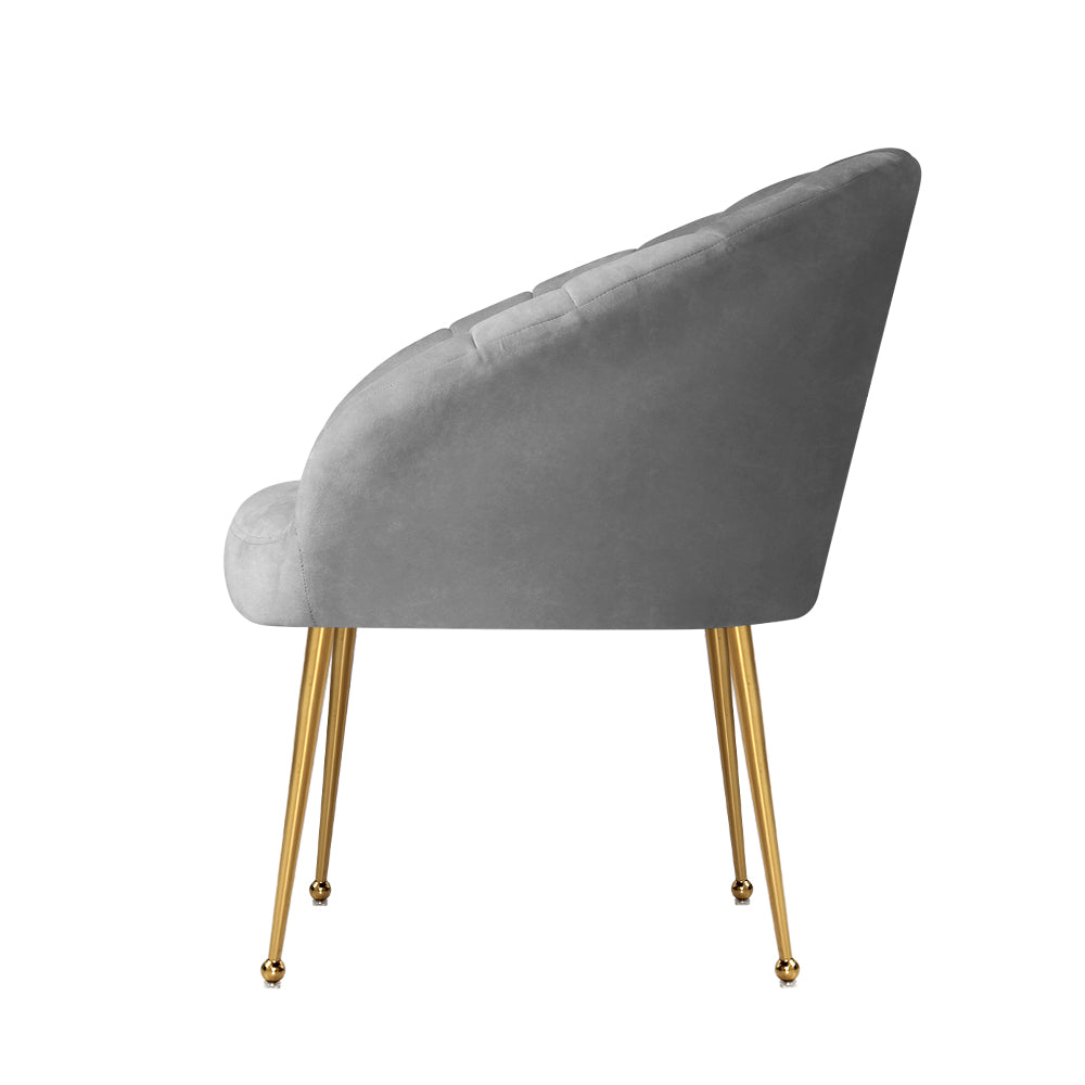 Artiss Eloise Armchair in grey velvet with golden legs, showcasing a modern and elegant design perfect for any living space.