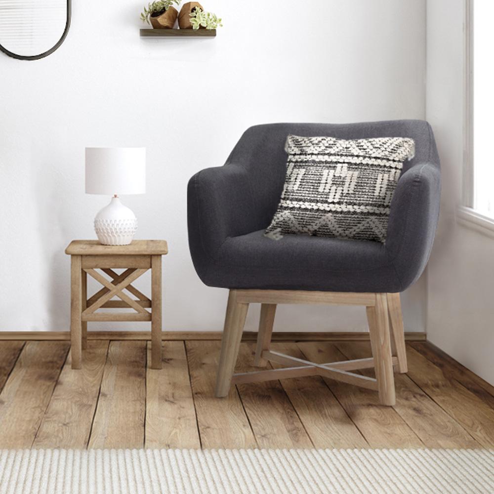 Artiss Aston Tub Accent Chair in Charcoal with criss-cross base and rubber wood legs, showcasing its elegant faux linen upholstery.