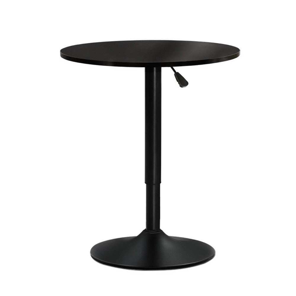 Artiss Bar Table featuring a sleek black powder-coated frame and a round lacquered wooden top, ideal for indoor and outdoor use.