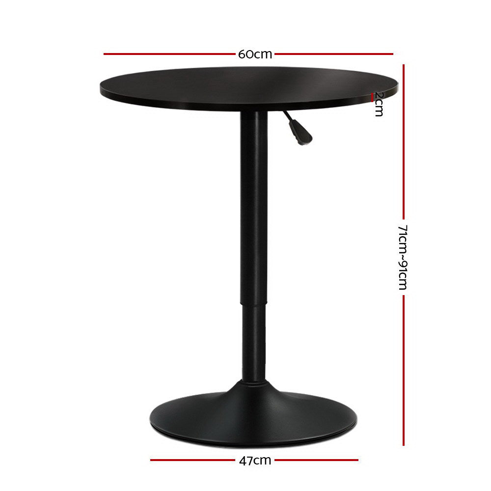 Artiss Bar Table featuring a sleek black powder-coated frame and a round lacquered wooden top, ideal for indoor and outdoor use.