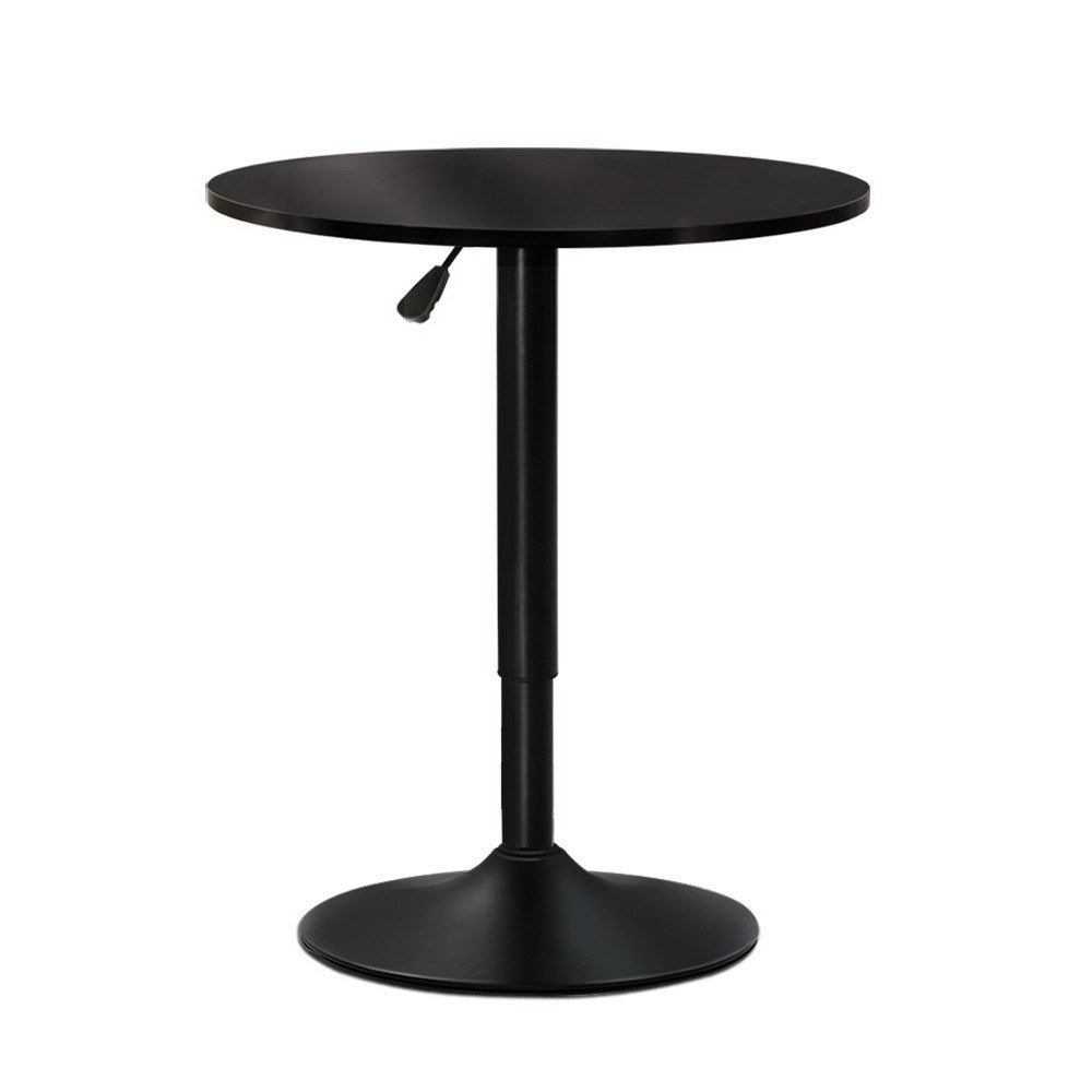 Artiss Bar Table featuring a sleek black powder-coated frame and a round lacquered wooden top, ideal for indoor and outdoor use.