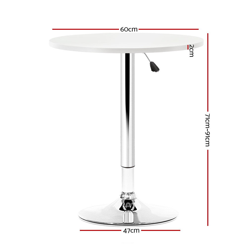 Artiss Bar Table featuring a sleek white lacquered wooden top and a sturdy metal base, perfect for indoor and outdoor use.