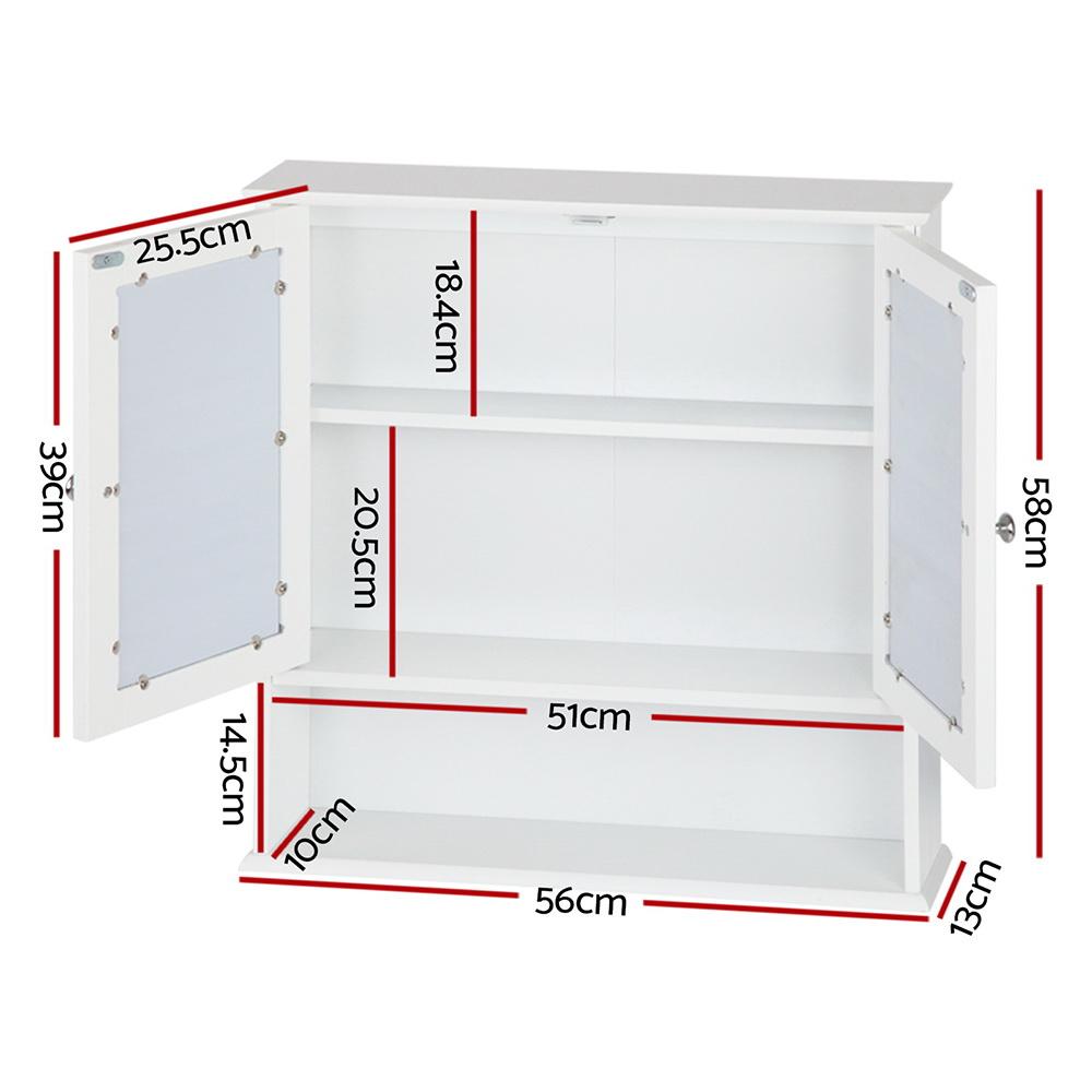 Artiss Bathroom Tallboy Storage Cabinet in white with mirror, featuring adjustable shelf and metallic handle, perfect for stylish bathroom organization.