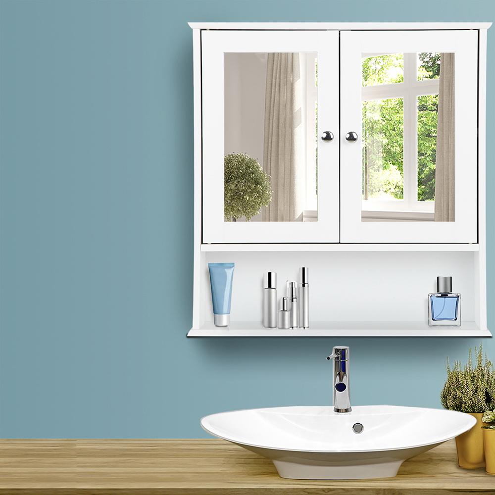 Artiss Bathroom Tallboy Storage Cabinet in white with mirror, featuring adjustable shelf and metallic handle, perfect for stylish bathroom organization.