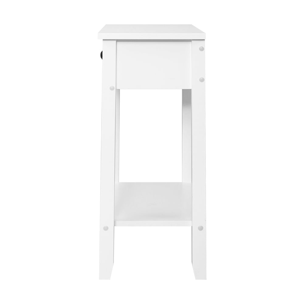 Artiss Bedside Table in White with 1 drawer and shelf, featuring a retro metal knob and clean lines, perfect for any bedroom decor.