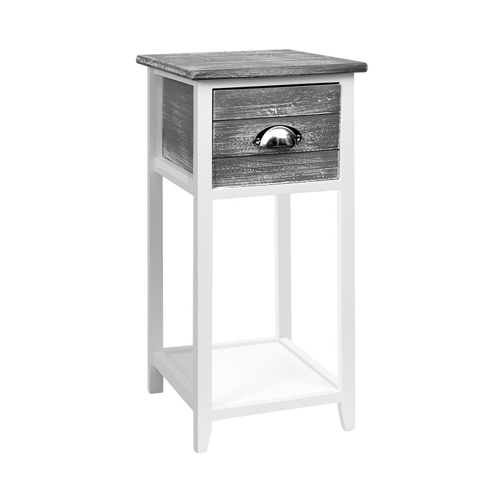 Artiss Bedside Table Nightstand with drawer and shelf in grey finish, featuring vintage design and antique handle.