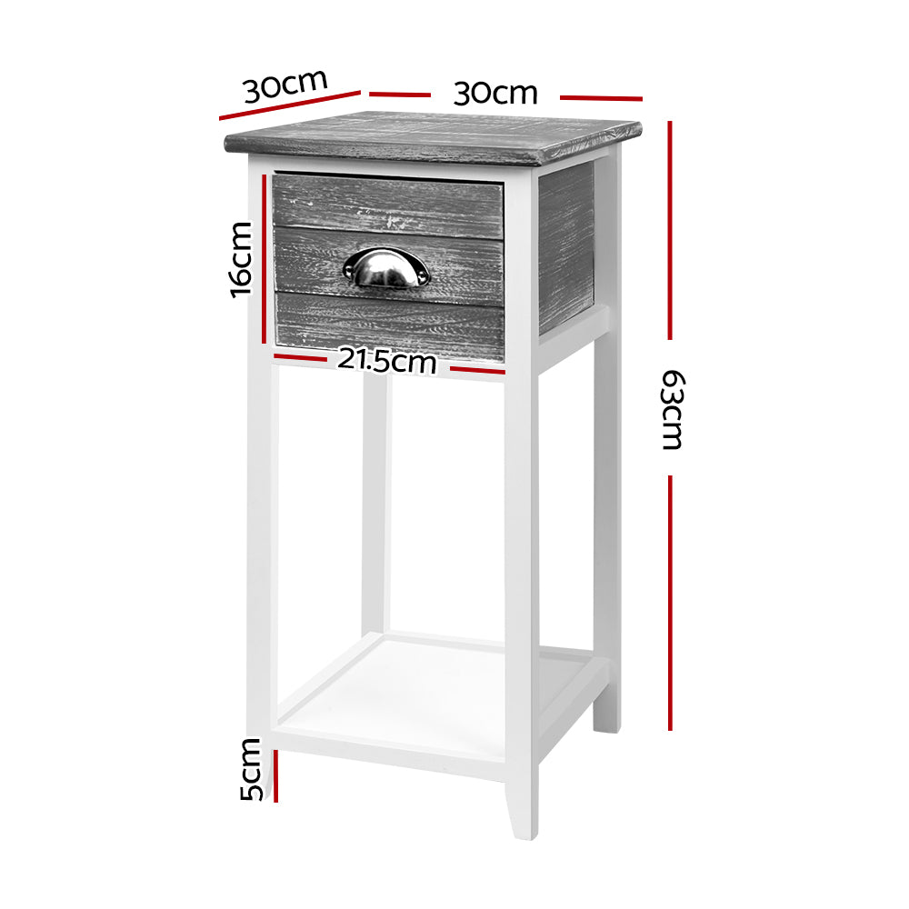 Artiss Bedside Table Nightstand with drawer and shelf in grey finish, featuring vintage design and antique handle.