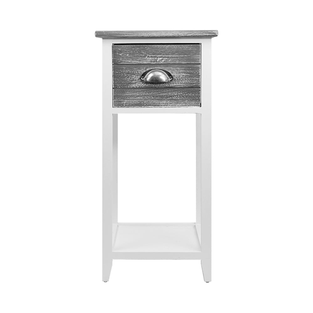 Artiss Bedside Table Nightstand with drawer and shelf in grey finish, featuring vintage design and antique handle.