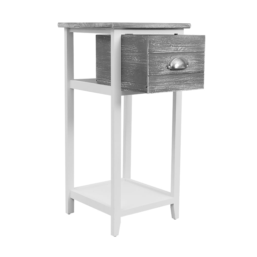 Artiss Bedside Table Nightstand with drawer and shelf in grey finish, featuring vintage design and antique handle.