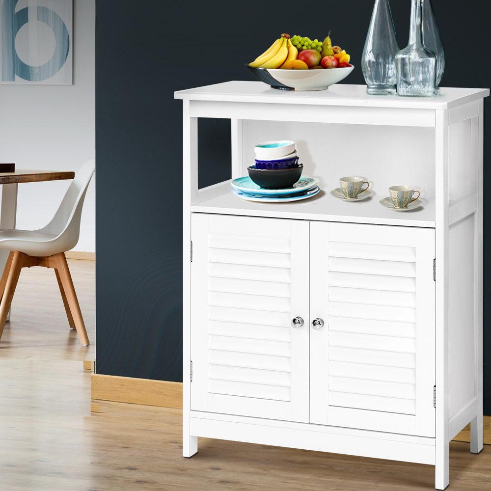 Artiss Buffet Sideboard Cabinet in white, featuring louvred doors and adjustable shelves, perfect for kitchen and bathroom storage.