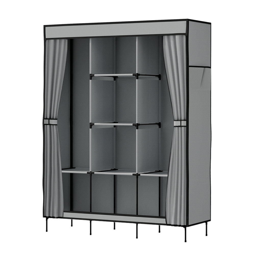 Artiss Clothes Wardrobe in grey, featuring a sturdy metal frame and non-woven fabric, designed for efficient storage with adjustable panels.