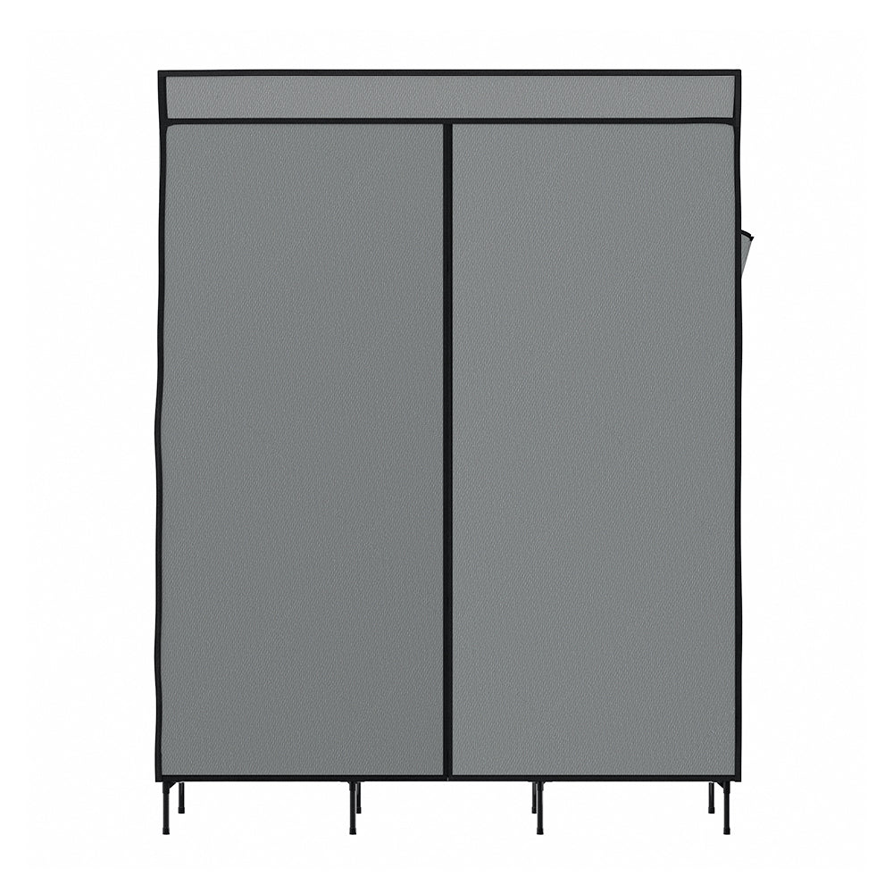 Artiss Clothes Wardrobe in grey, featuring a sturdy metal frame and non-woven fabric, designed for efficient storage with adjustable panels.