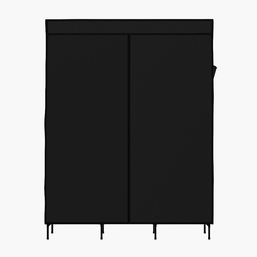 Artiss Clothes Wardrobe Closet Storage in black, featuring a sturdy metal frame and non-woven fabric design with hanging rods and side pockets.