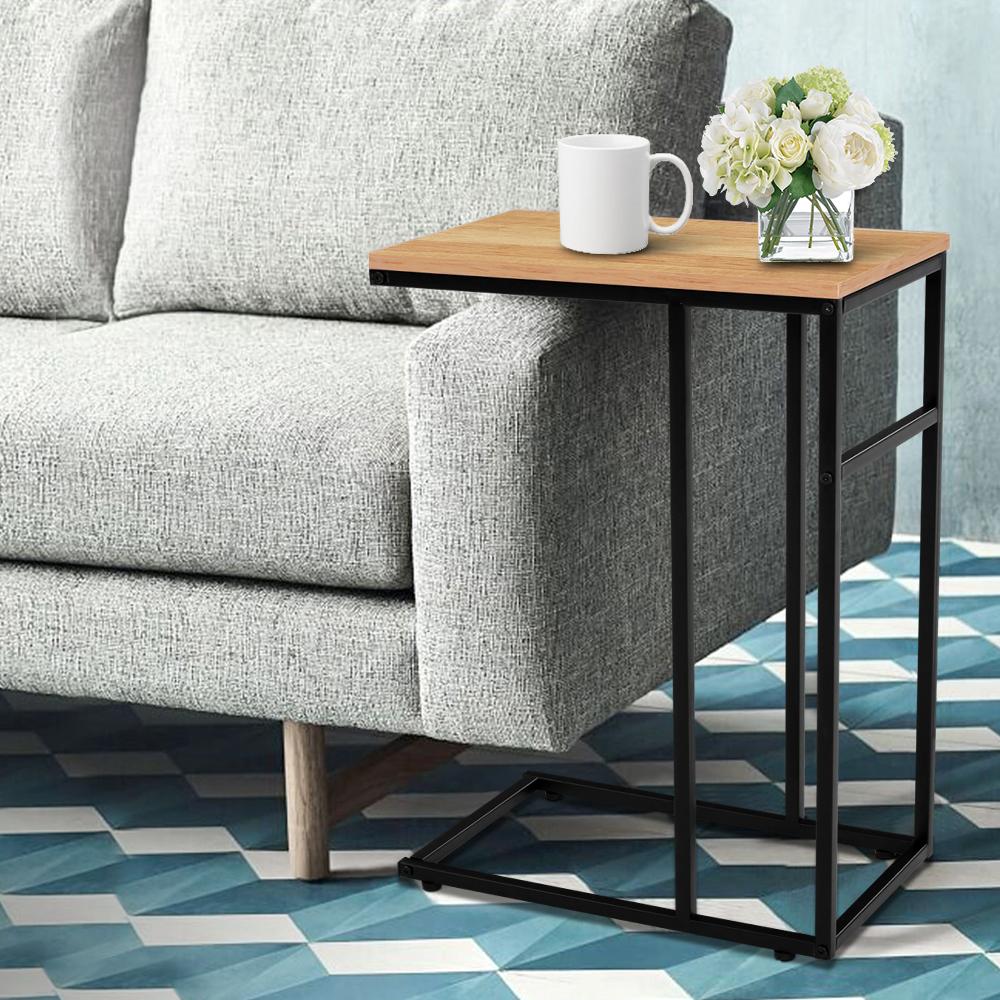 Artiss Coffee Side Table featuring a rustic wood-texture top and sleek black steel legs, designed for versatile use in any room.