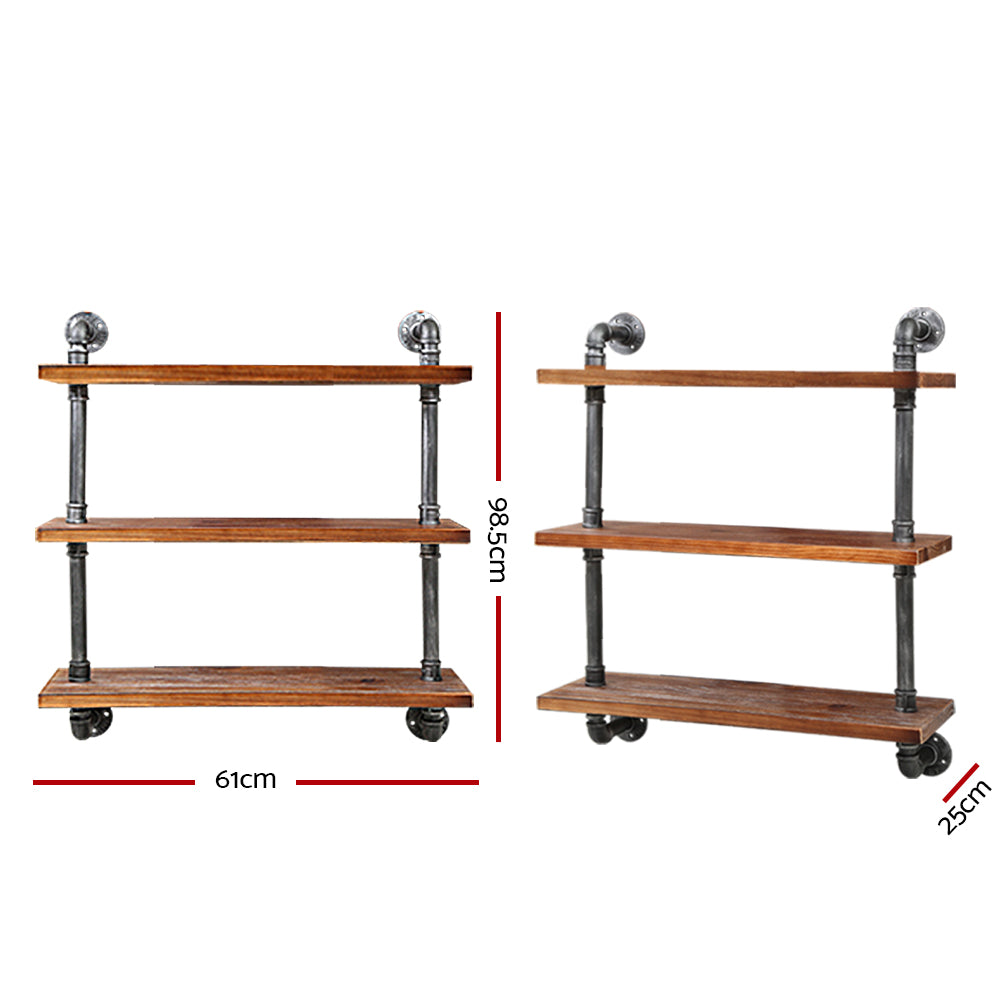 Artiss Display Shelves featuring rustic industrial design with metal pipes and wooden planks, ideal for home or office use.