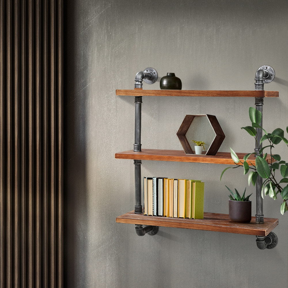 Artiss Display Shelves featuring rustic industrial design with metal pipes and wooden planks, ideal for home or office use.