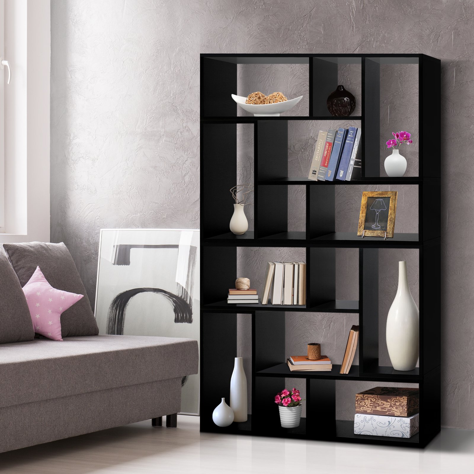 Artiss DIY L Shaped Display Shelf in black, showcasing its contemporary design and multi-purpose functionality.