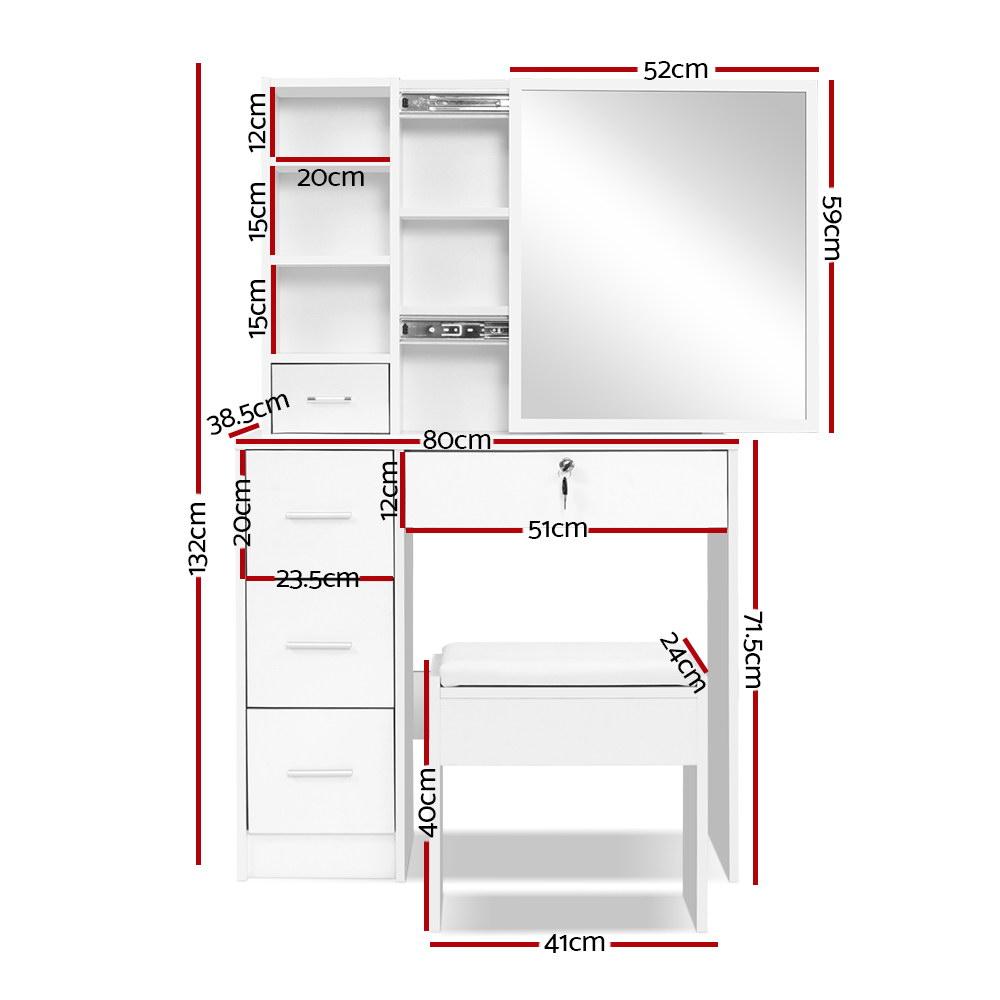 Artiss Dressing Table Set featuring a sliding mirror, spacious drawers, and a well-padded stool in a sleek white finish.