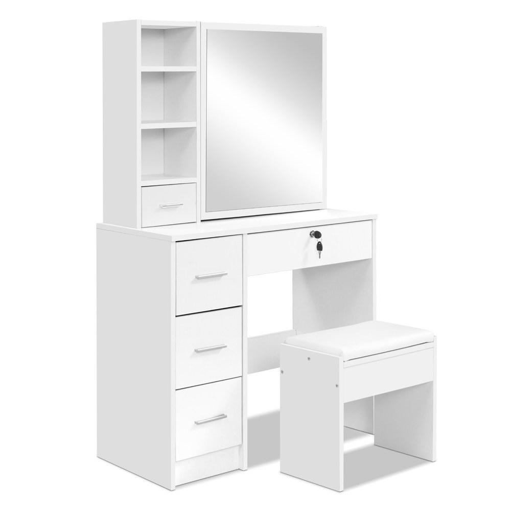 Artiss Dressing Table Set featuring a sliding mirror, spacious drawers, and a well-padded stool in a sleek white finish.