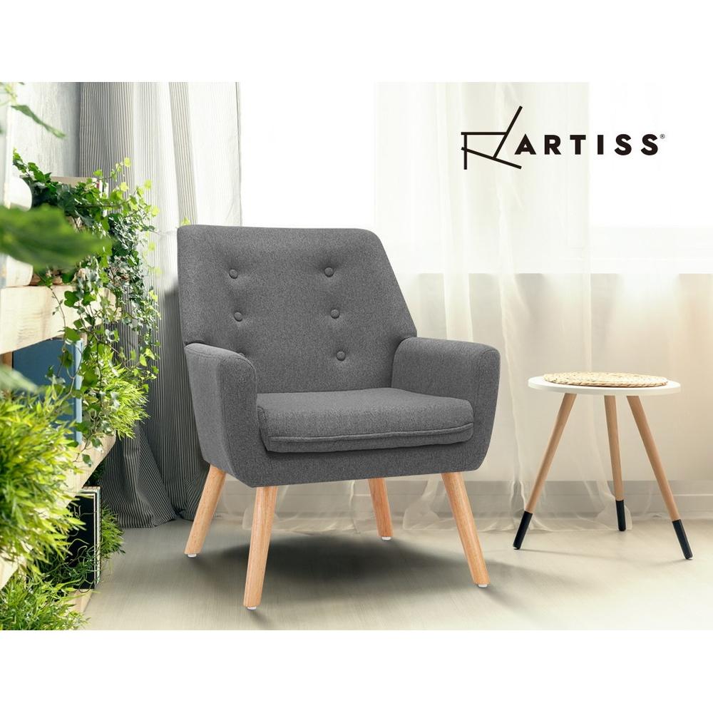 Artiss Fabric Dining Armchair in Grey featuring tufted backrest and sturdy rubber wood legs, designed for comfort and style.