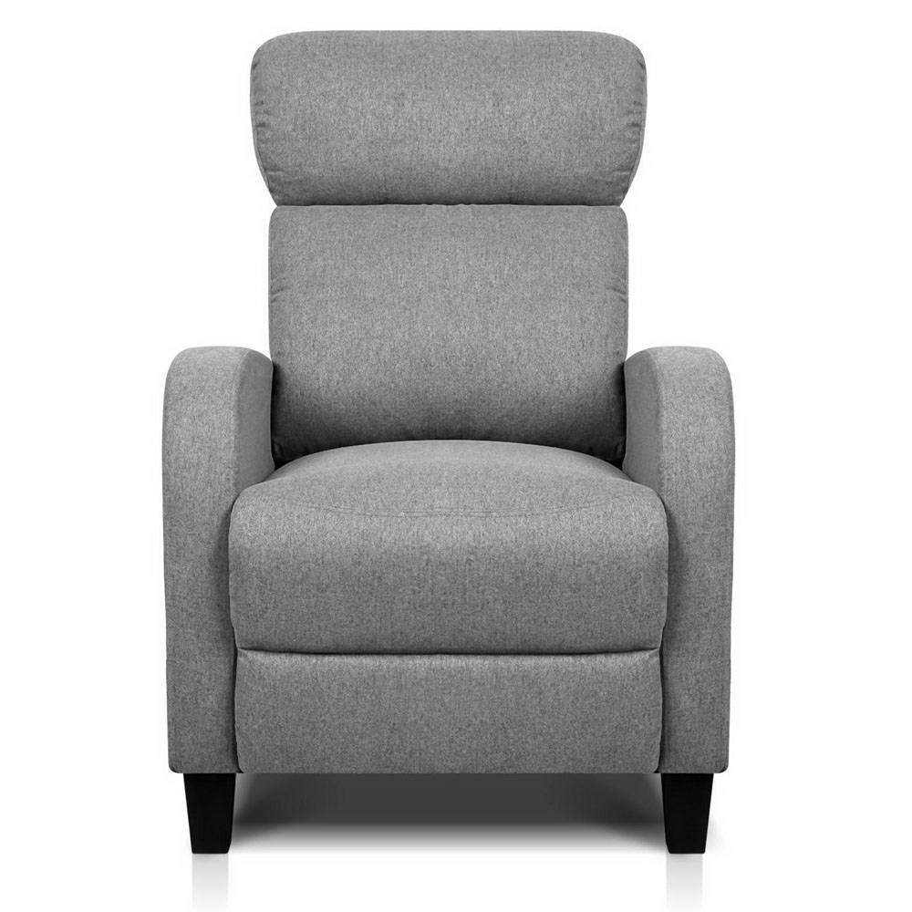 Artiss Fabric Reclining Armchair in Grey with adjustable reclining positions and thick cushion for comfort.