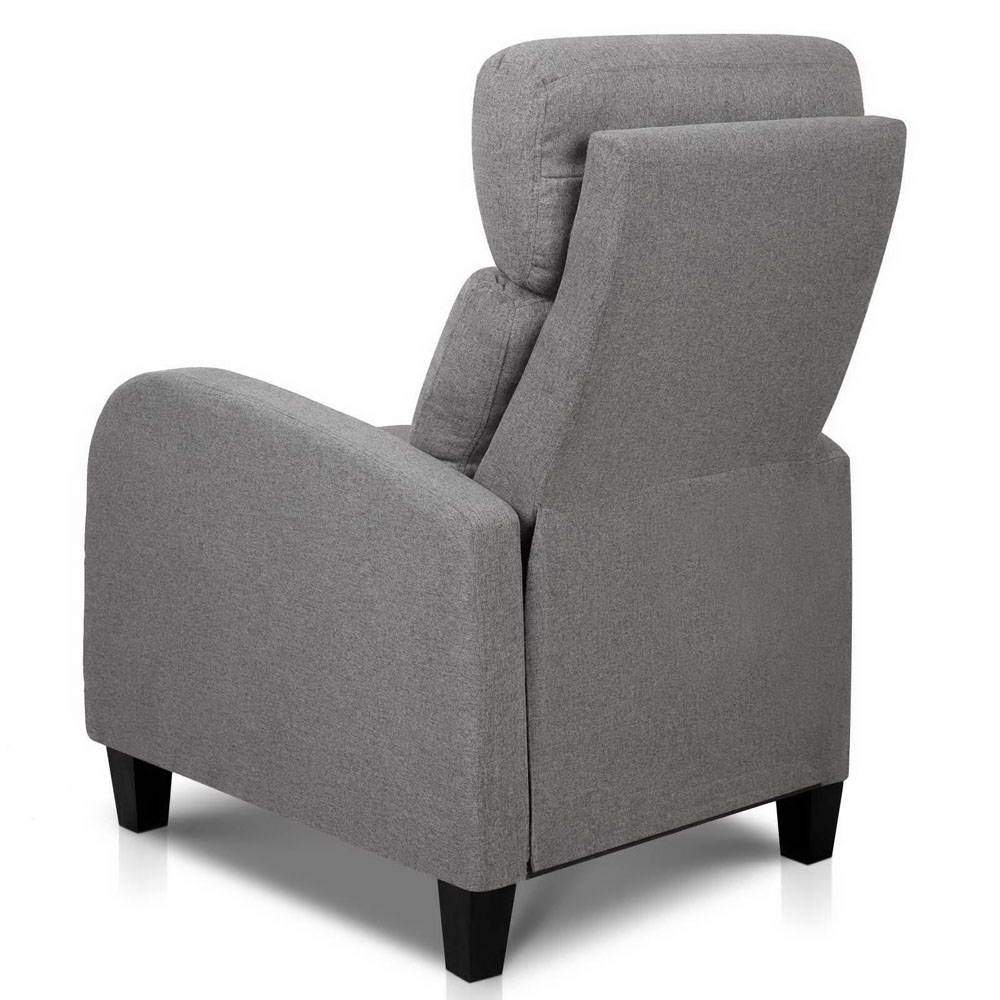 Artiss Fabric Reclining Armchair in Grey with adjustable reclining positions and thick cushion for comfort.