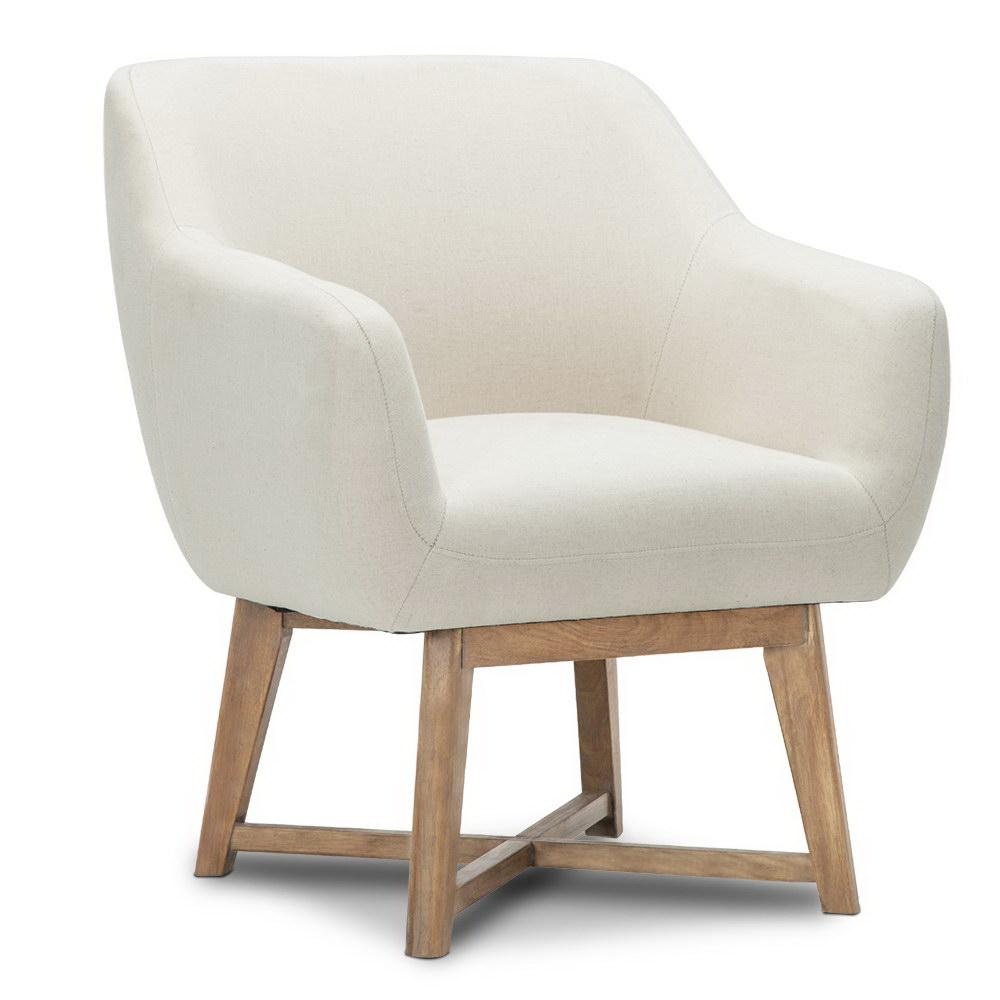 Artiss Fabric Tub Lounge Armchair in Beige with criss-cross base and thick cushioned seat, perfect for stylish comfort.