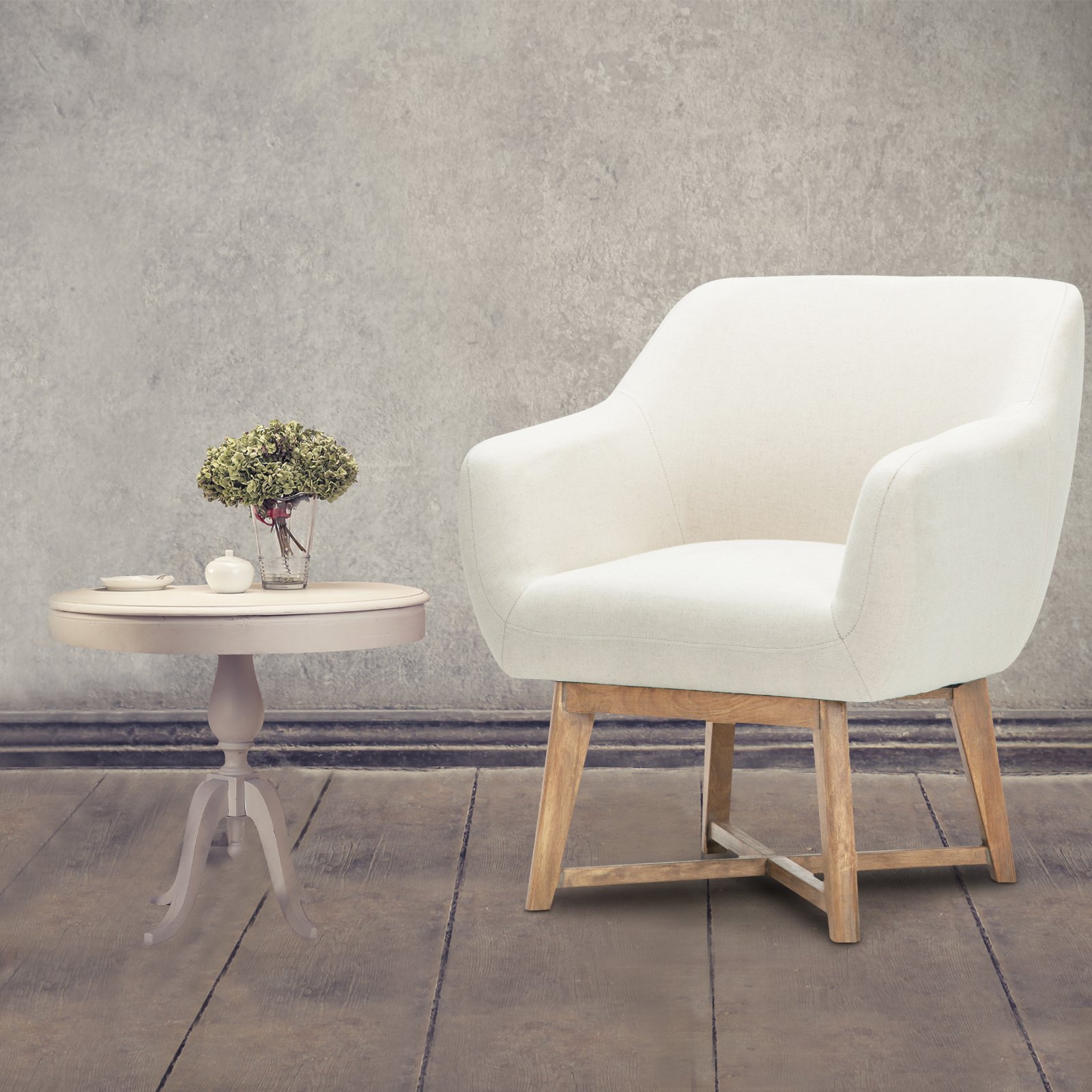 Artiss Fabric Tub Lounge Armchair in Beige with criss-cross base and thick cushioned seat, perfect for stylish comfort.