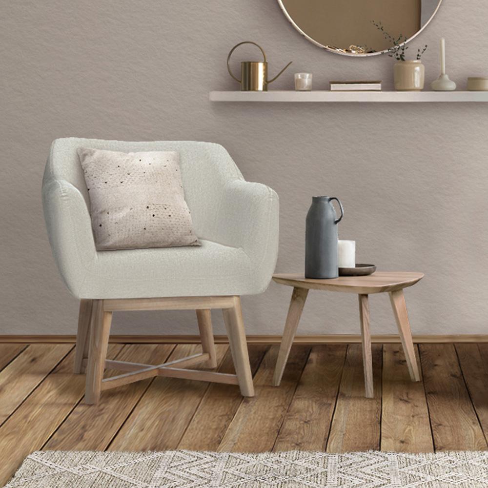 Artiss Fabric Tub Lounge Armchair in Beige with criss-cross base and thick cushioned seat, perfect for stylish comfort.