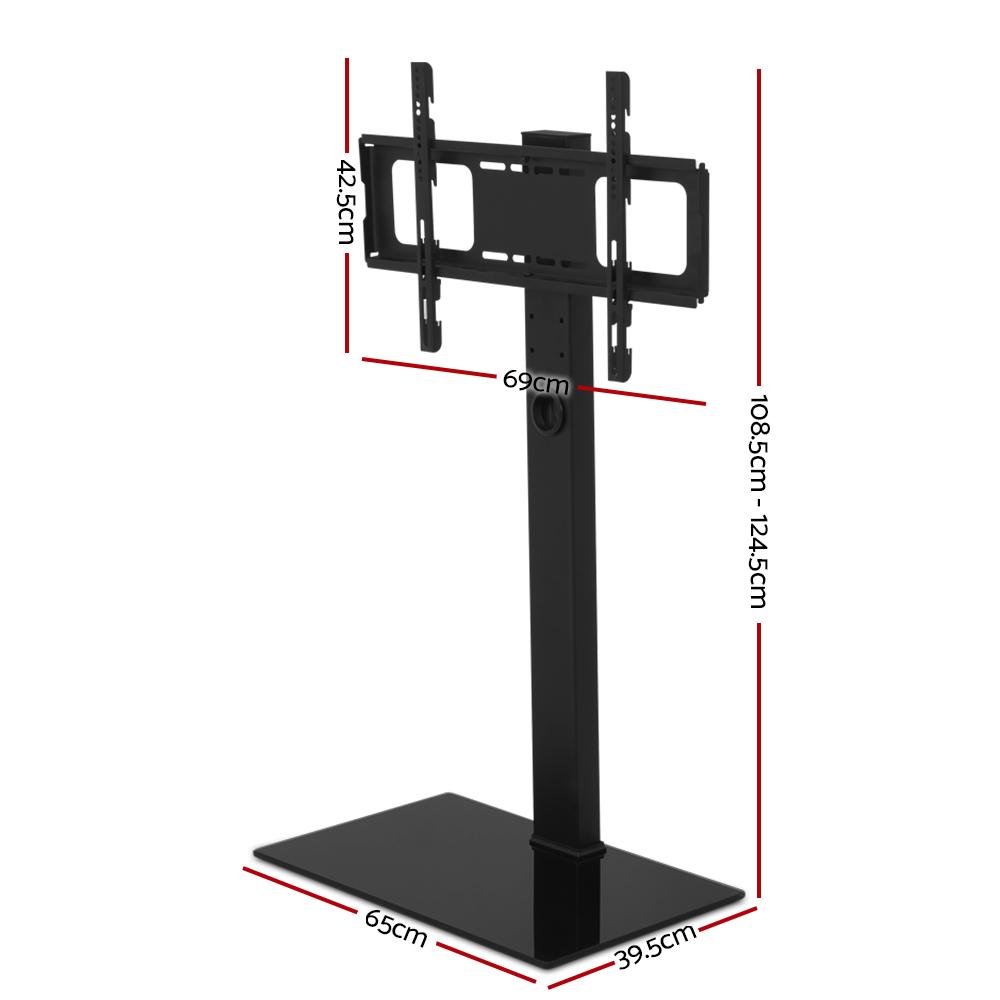 Artiss Floor TV Stand Bracket Mount, adjustable for 32 to 70-inch TVs, featuring a sleek black design with tempered glass base.