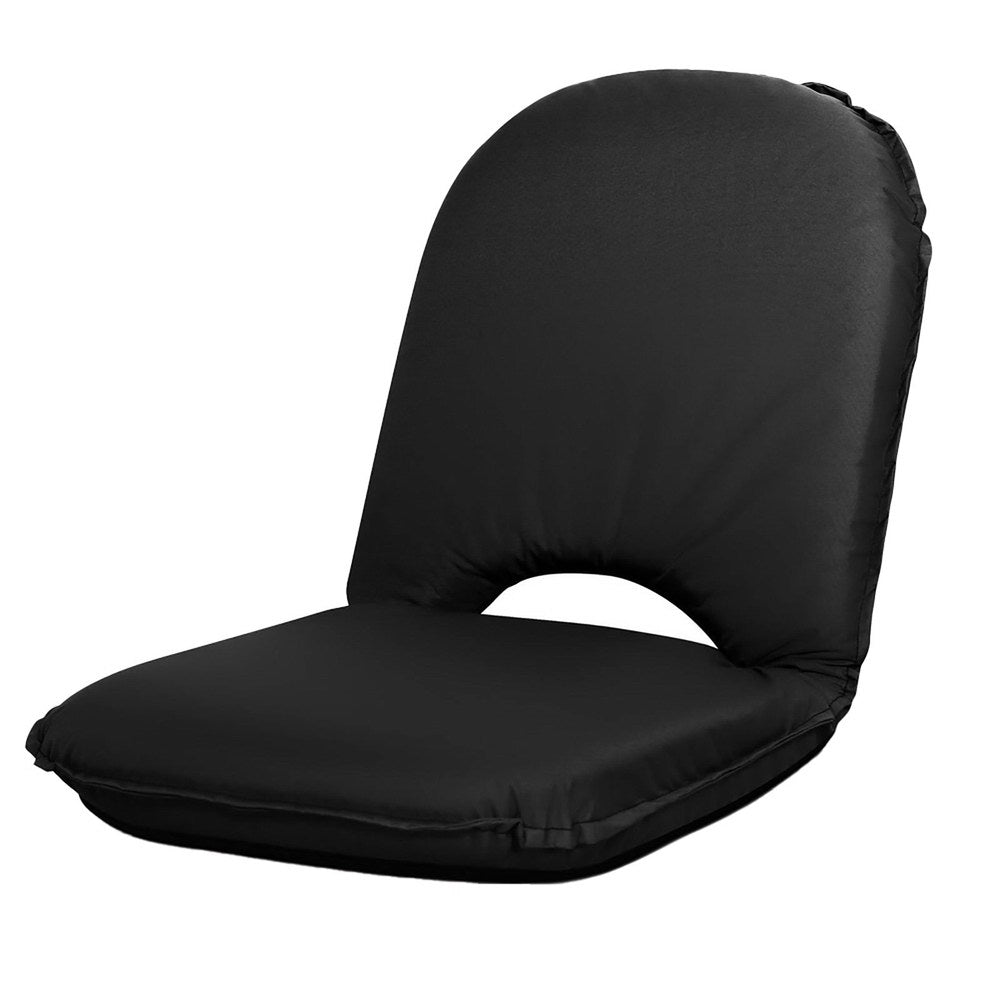 Artiss Foldable Beach Sun Picnic Seat in black, showcasing its adjustable back support and durable fabric.