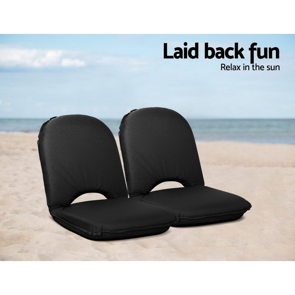 Artiss Foldable Beach Sun Picnic Seat in black, showcasing its adjustable back support and durable fabric.