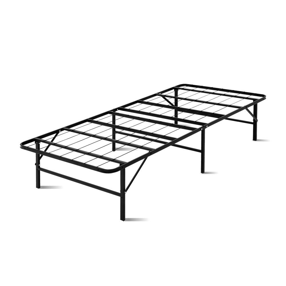 Artiss Folding Bed Frame in black, showcasing its sturdy metal construction and foldable design, ideal for portable use.