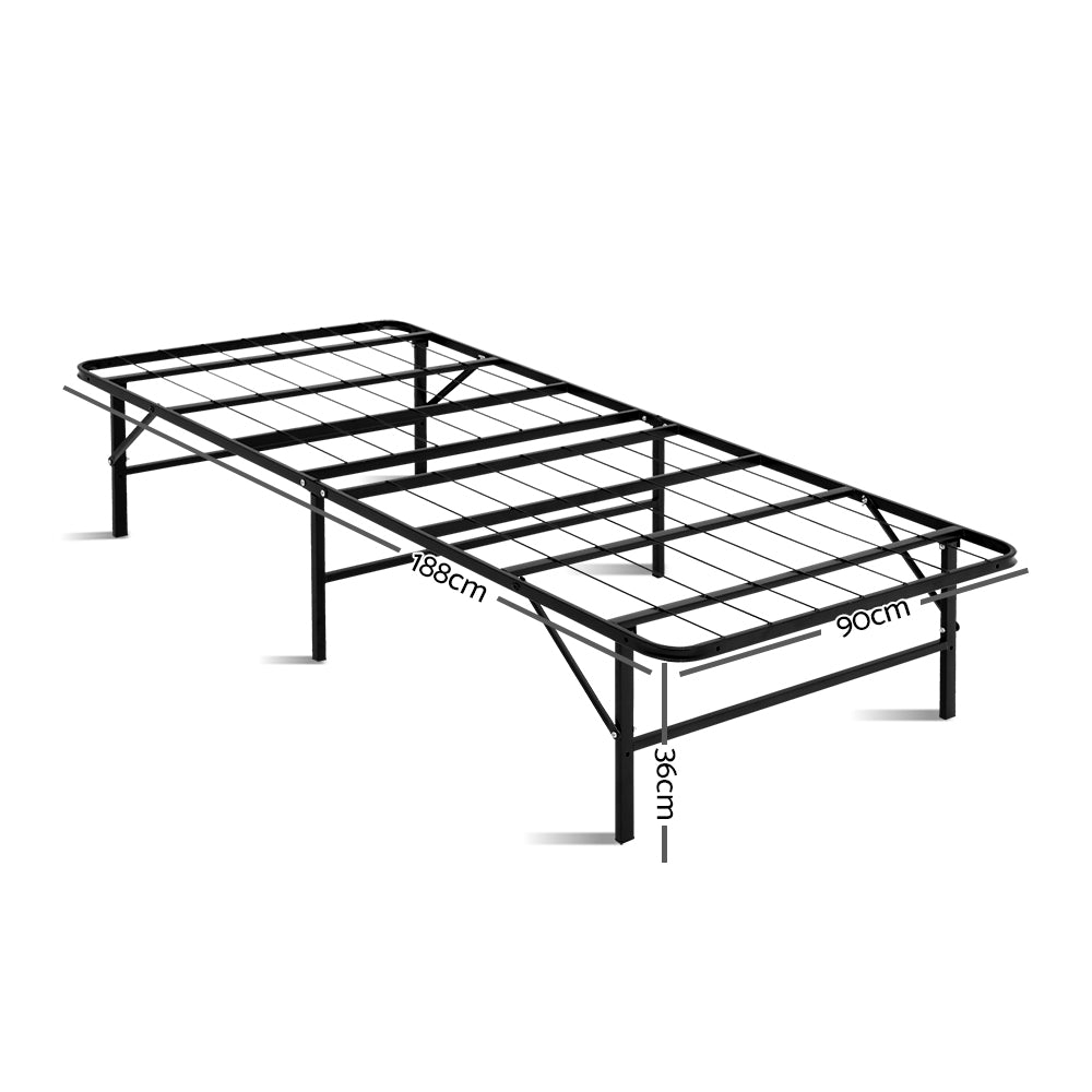 Artiss Folding Bed Frame in black, showcasing its sturdy metal construction and foldable design, ideal for portable use.