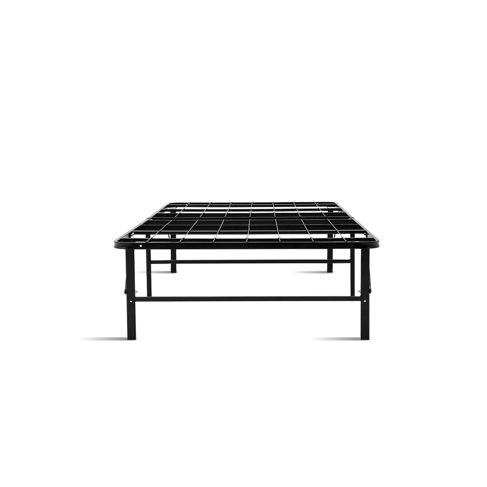 Artiss Folding Bed Frame in black, showcasing its sturdy metal construction and foldable design, ideal for portable use.