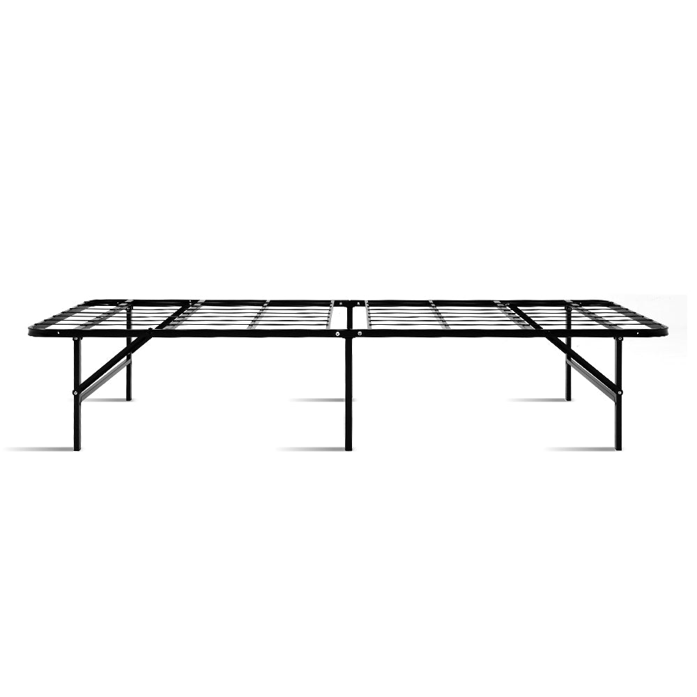 Artiss Folding Bed Frame in black, showcasing its sturdy metal construction and foldable design, ideal for portable use.