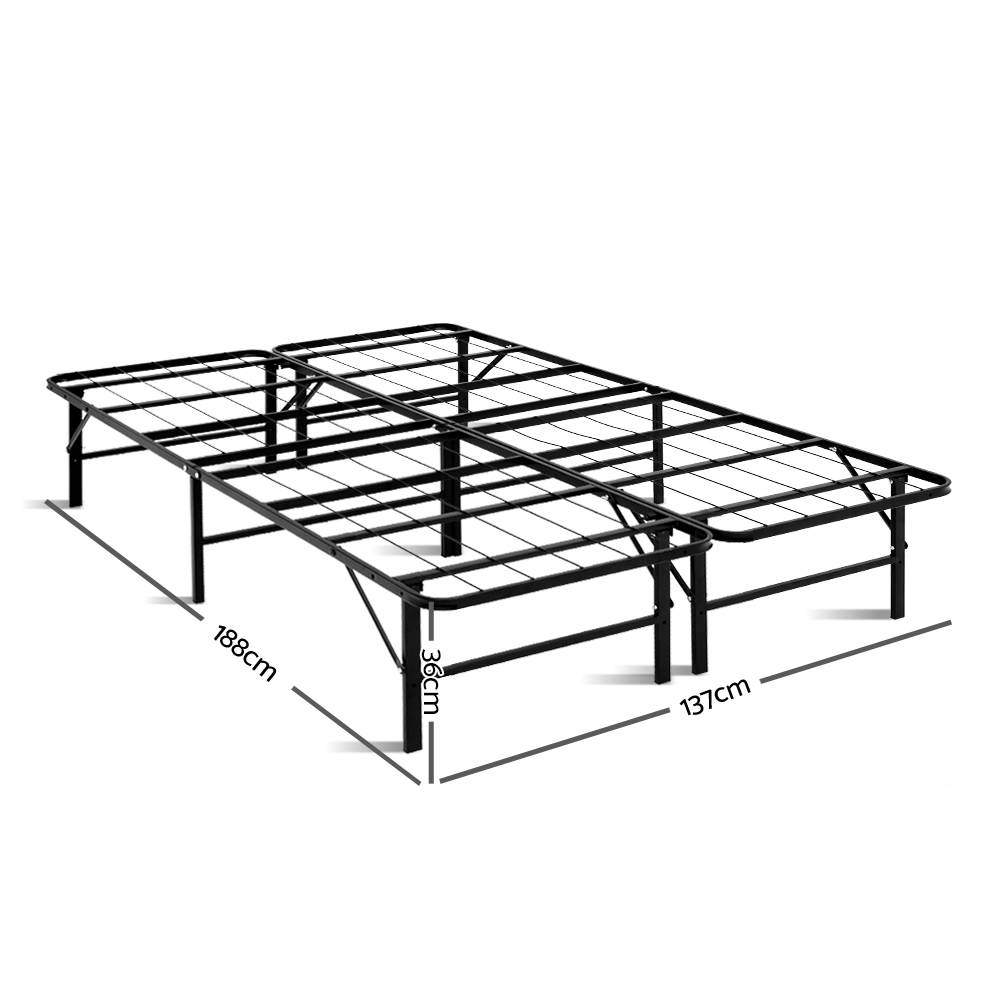 Artiss Folding Double Metal Bed Frame in Black, showcasing its sleek design and sturdy construction, perfect for modern bedrooms.