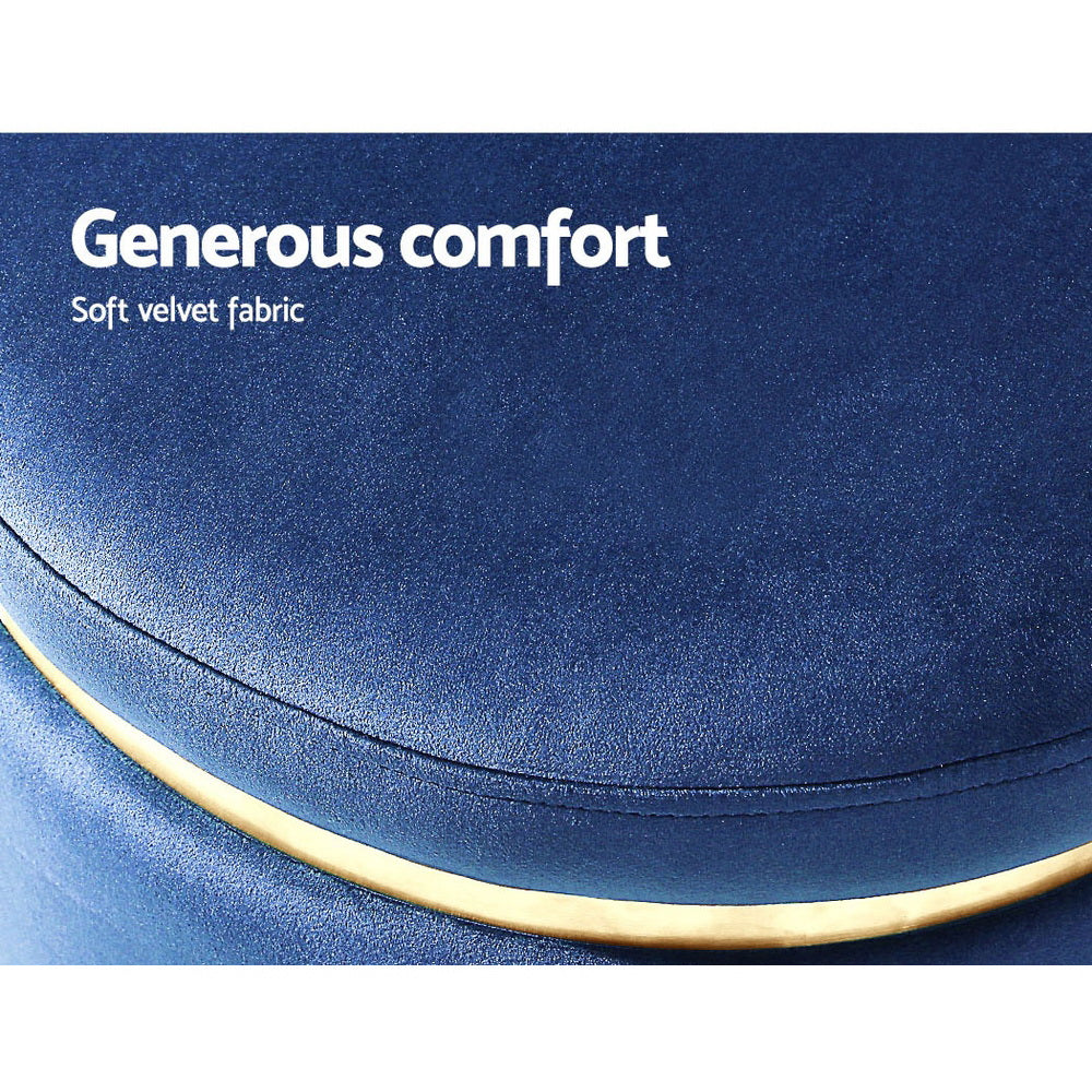 Artiss Round Velvet Navy Foot Stool Ottoman with tufted design and gold stainless-steel rings, perfect for home decor.