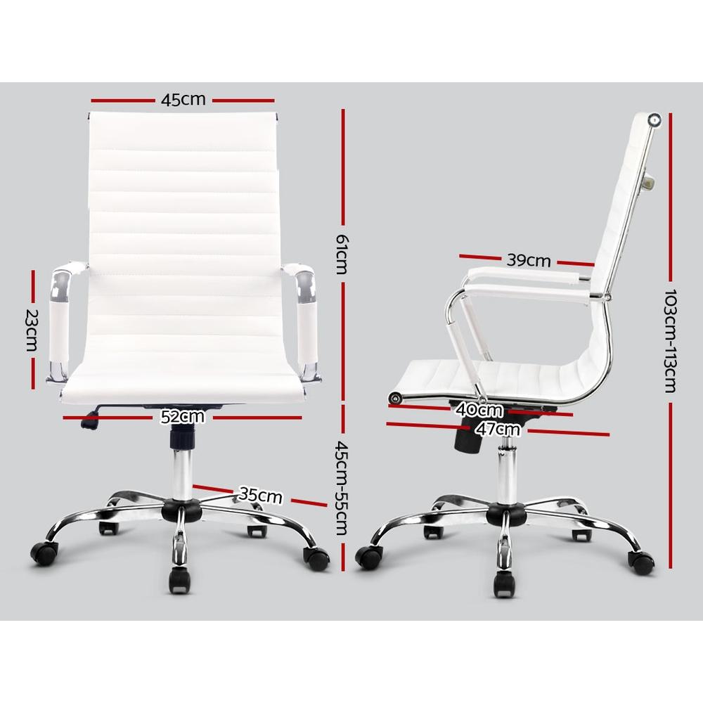 Artiss Gaming Office Chair in white PU leather with chrome base, showcasing high back support and 360° rotation.