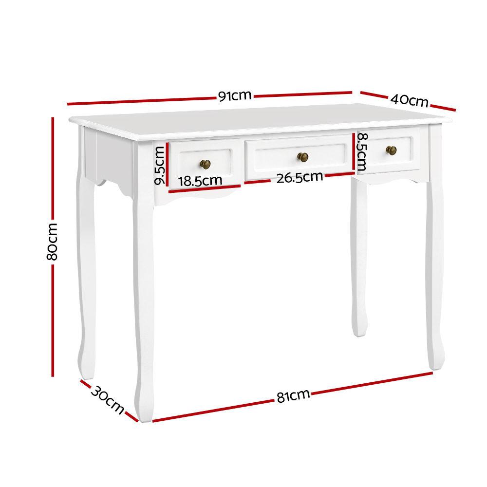 Artiss Hall Console Table in white, featuring three drawers and vintage French provincial design, perfect for hallways and entryways.