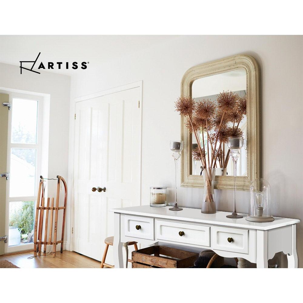 Artiss Hall Console Table in white, featuring three drawers and vintage French provincial design, perfect for hallways and entryways.