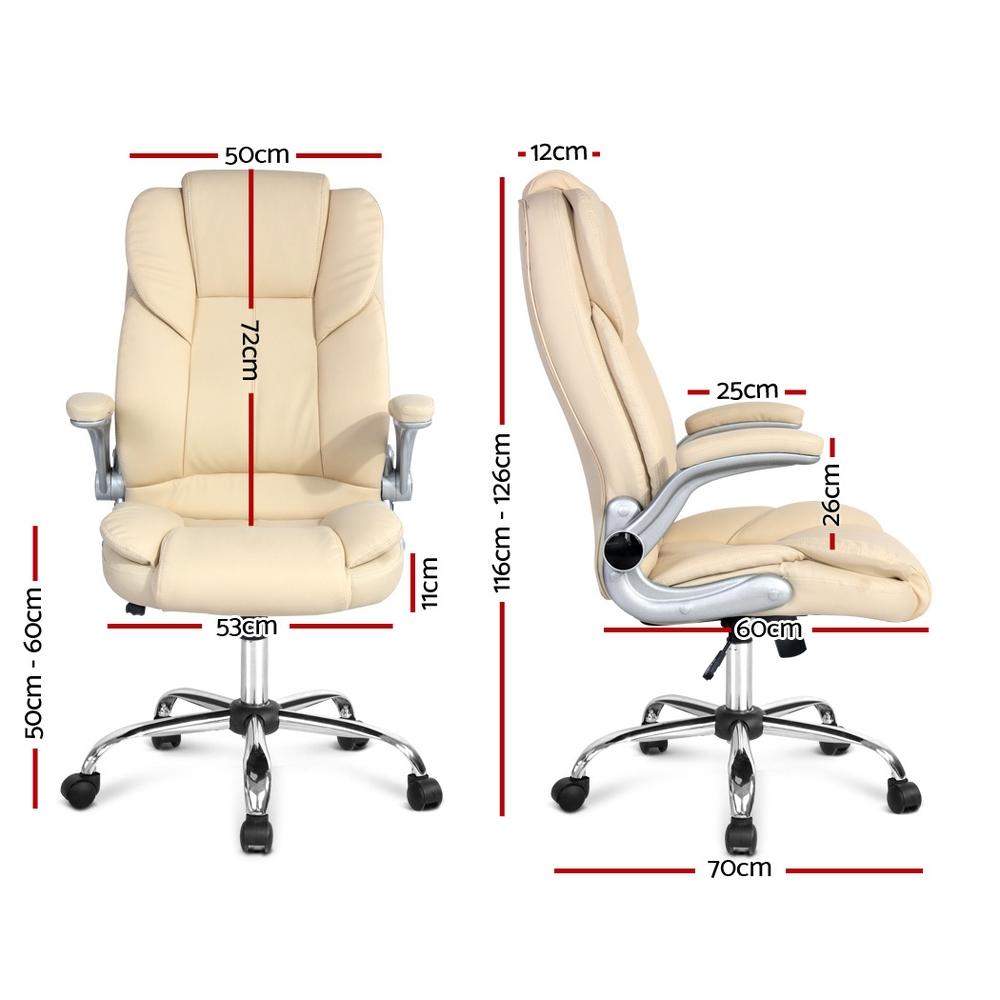 Artiss Kea Executive Office Chair in beige leather with chrome base, featuring a high back design and padded armrests.