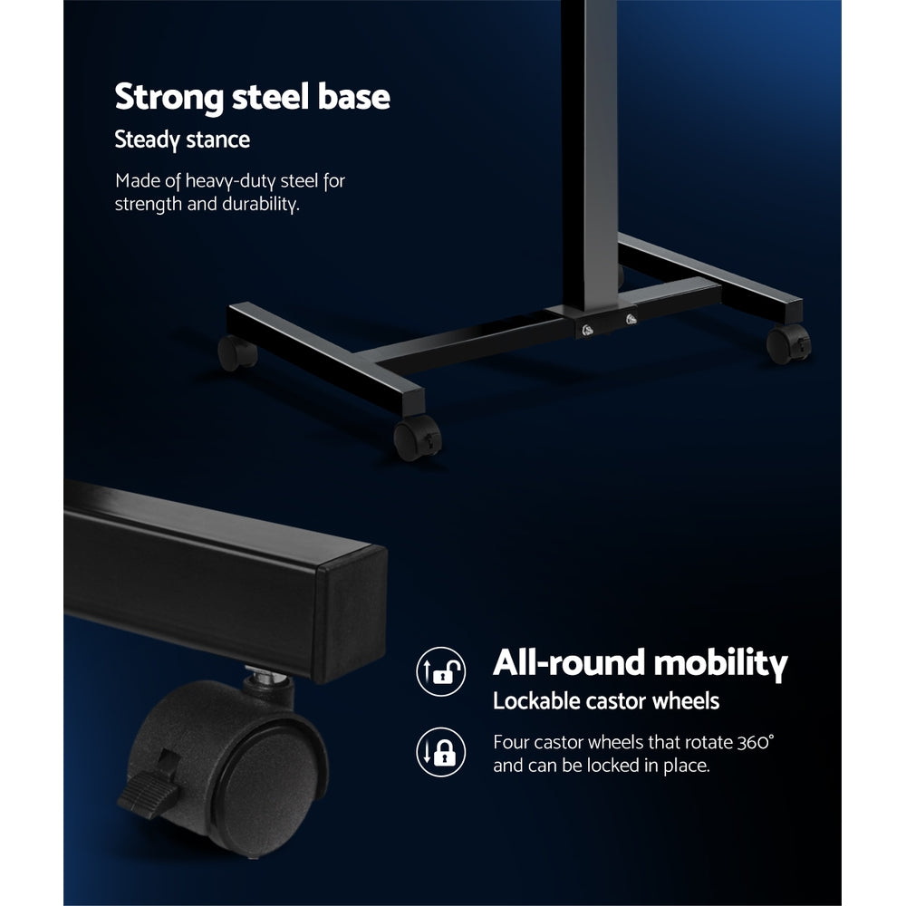 Artiss Laptop Table Desk Adjustable Stand in Walnut with caster wheels and adjustable height features.