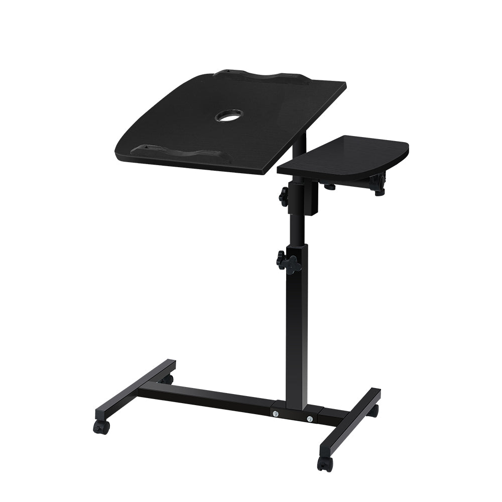 Artiss Adjustable Laptop Table Desk in black with USB cooler, showcasing its rotating design and sturdy construction.