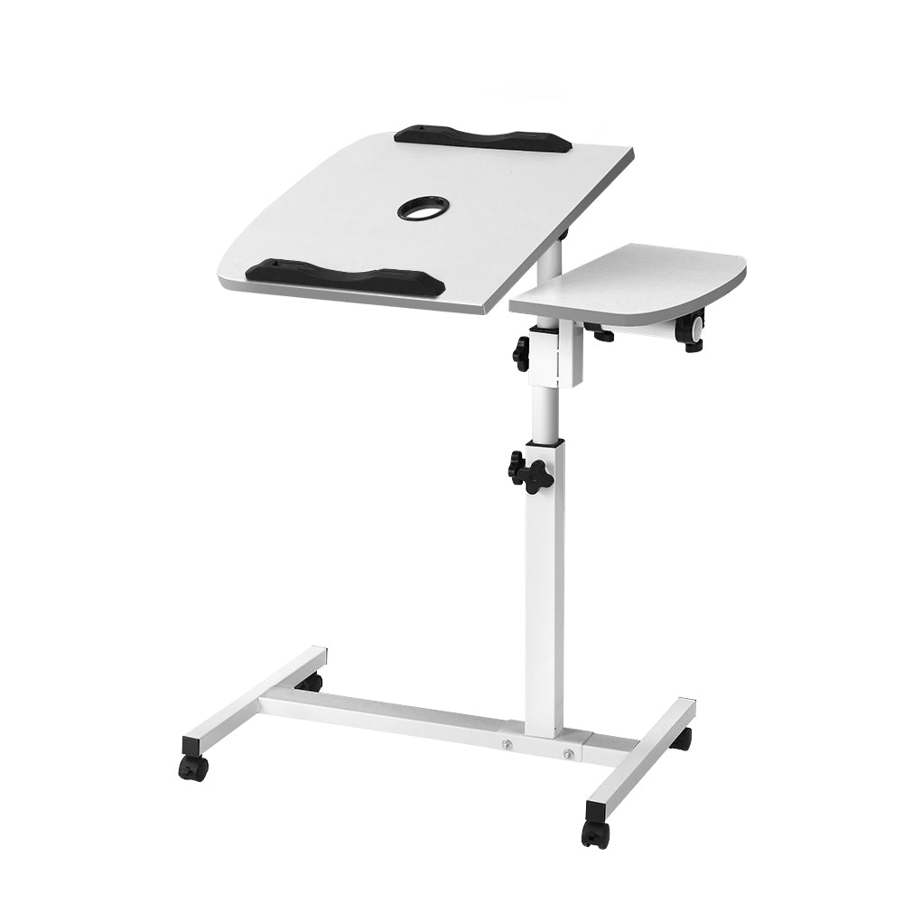 Artiss Adjustable Laptop Table Desk in white with USB cooler and rotating features, showcasing its sleek design and sturdy construction.